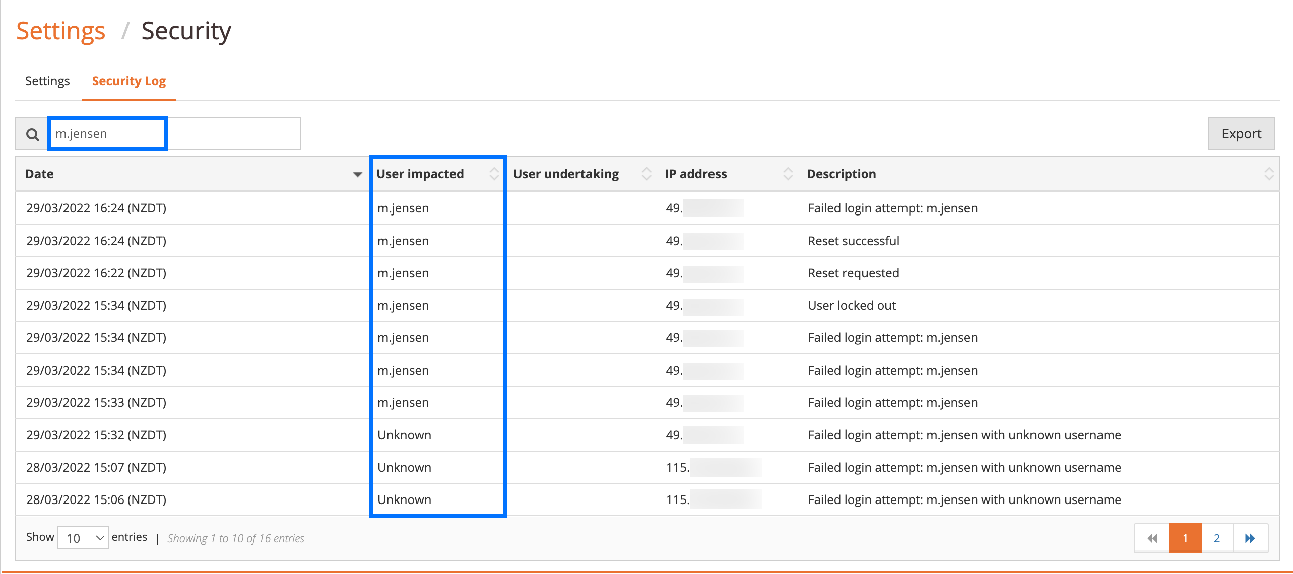 Security Settings – Damstra