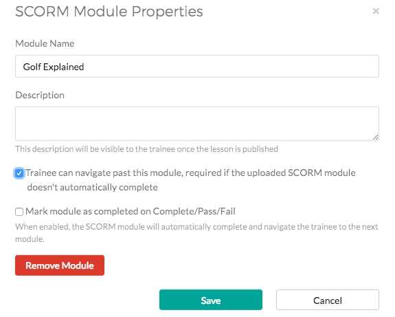 Configure SCORM settings – Damstra