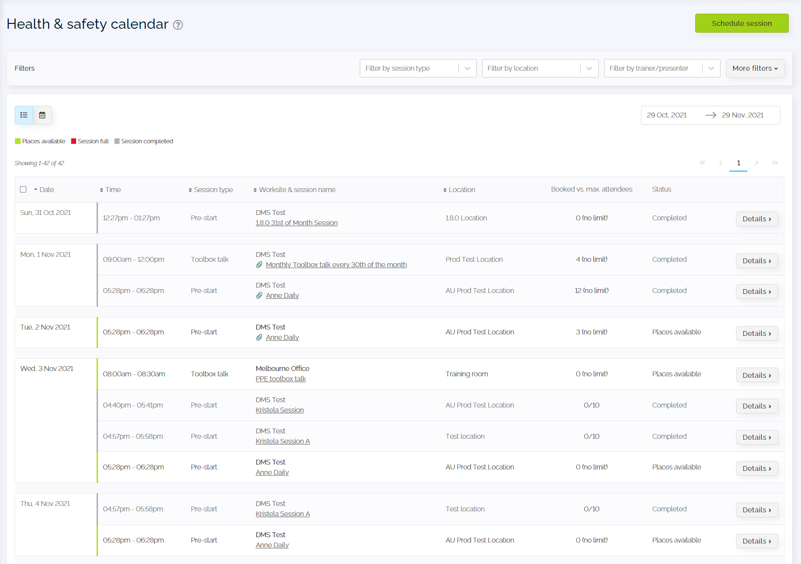 Managing health and safety sessions – Damstra